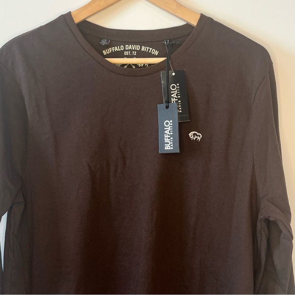 NWT Buffalo David Bitton Crew Neck Brown Long Sleeve T-Shirt Men's - Size L - Picture 1 of 9